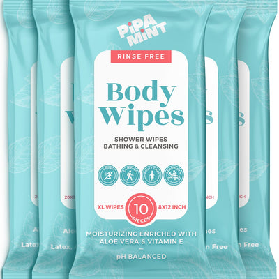 Body Wipes - 50 XL Shower Body Wipes for Bathing, Traveling, Camping, Gym, Car, for Adult and Elderly