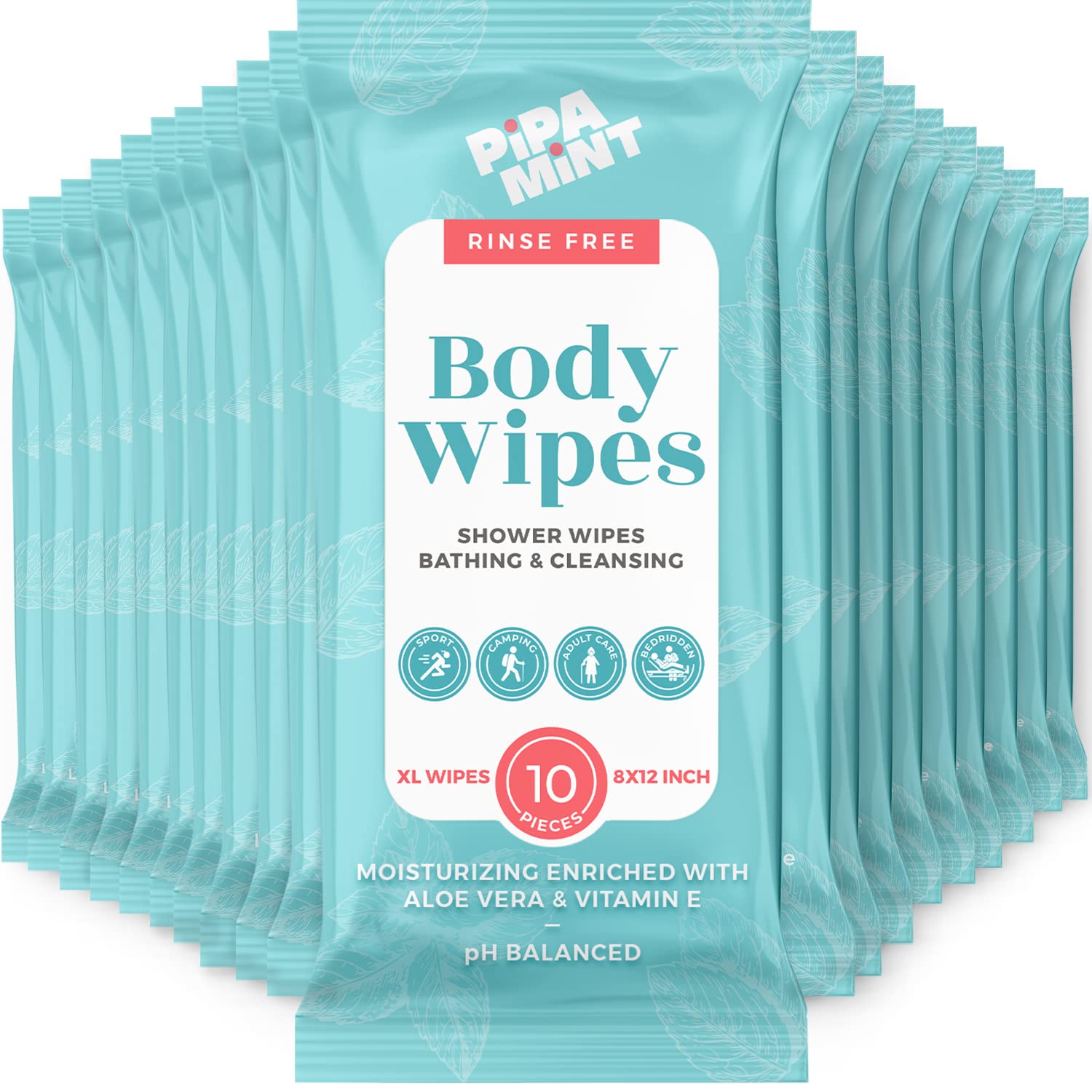 Body Wipes - 50 XL Shower Body Wipes for Bathing, Traveling, Camping, Gym, Car, for Adult and Elderly