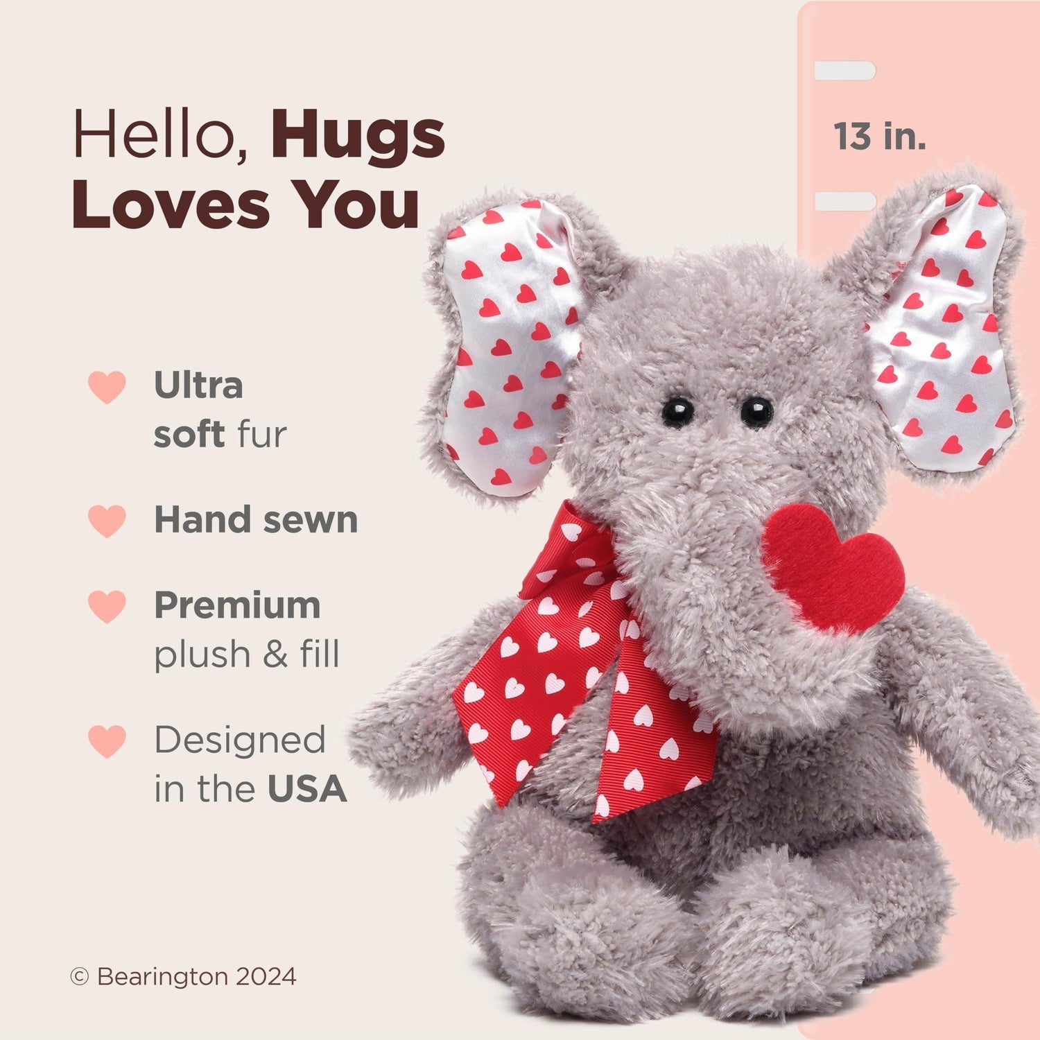 13" Valentine's Elephant Hugh Loves You