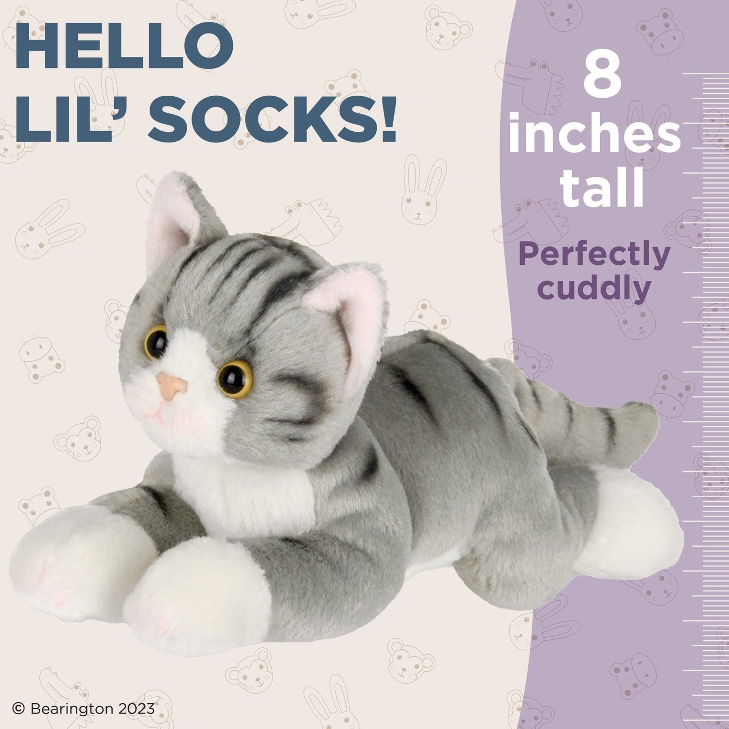 8" Grey Tabby Cat Lil’ Socks