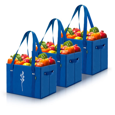 Blue Reusable Grocery Box Bags (Set of 3)