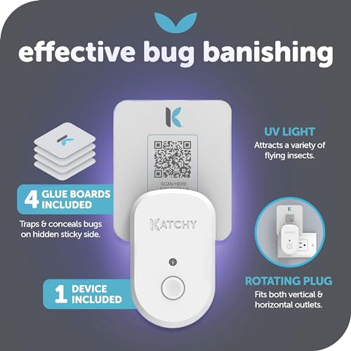 Katchy Plug-In Bug Trap (Indoor) – Bug Catcher for Mosquitoes, Gnats, Fruit Flies & Small Moths – White