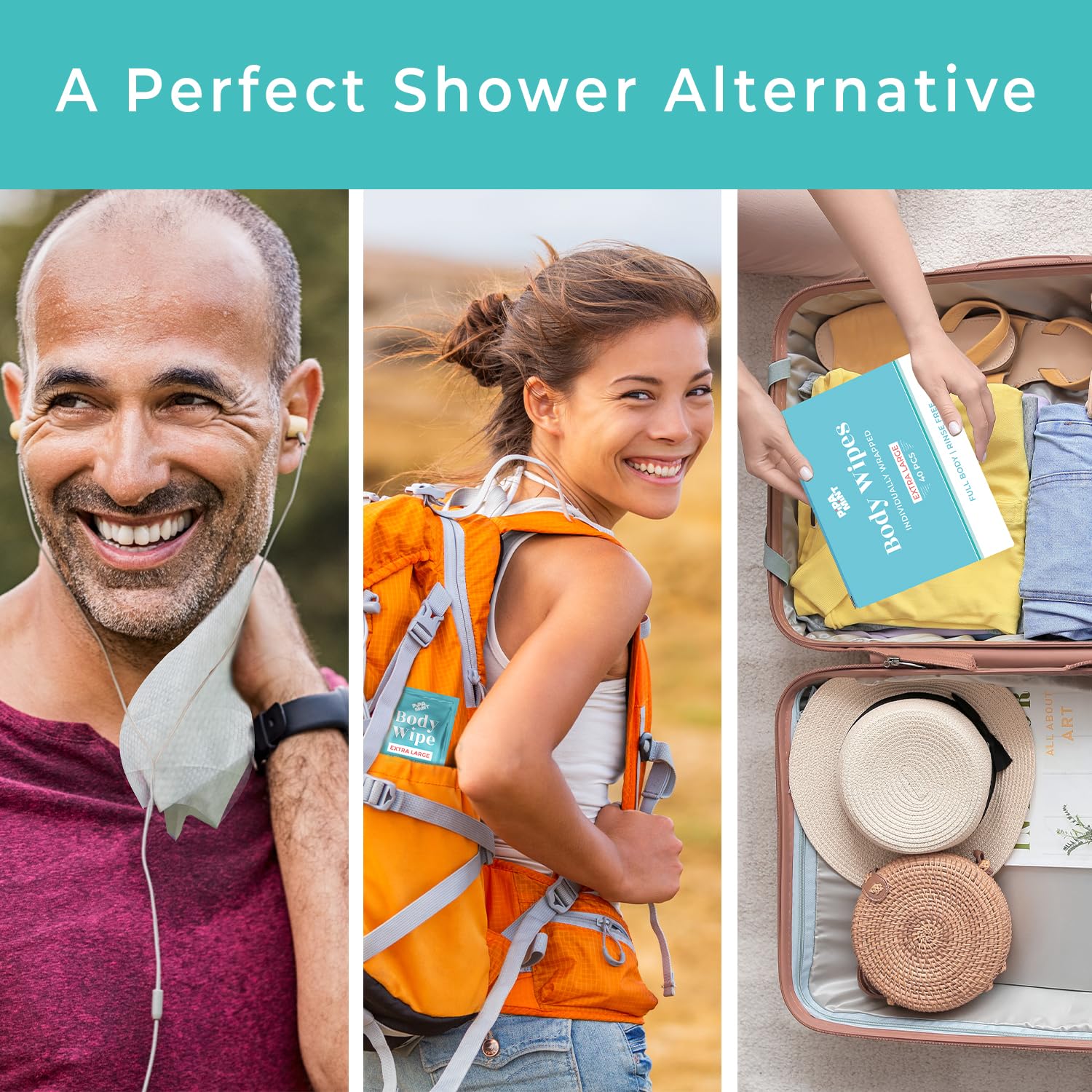Shower Body Wipes Individually Wrapped, Personal Hygiene Body Wipes for Women and Men, Travel Essentials, After Gym, Camping Shower, Outdoors Sports, Adult Wipes No Rinse