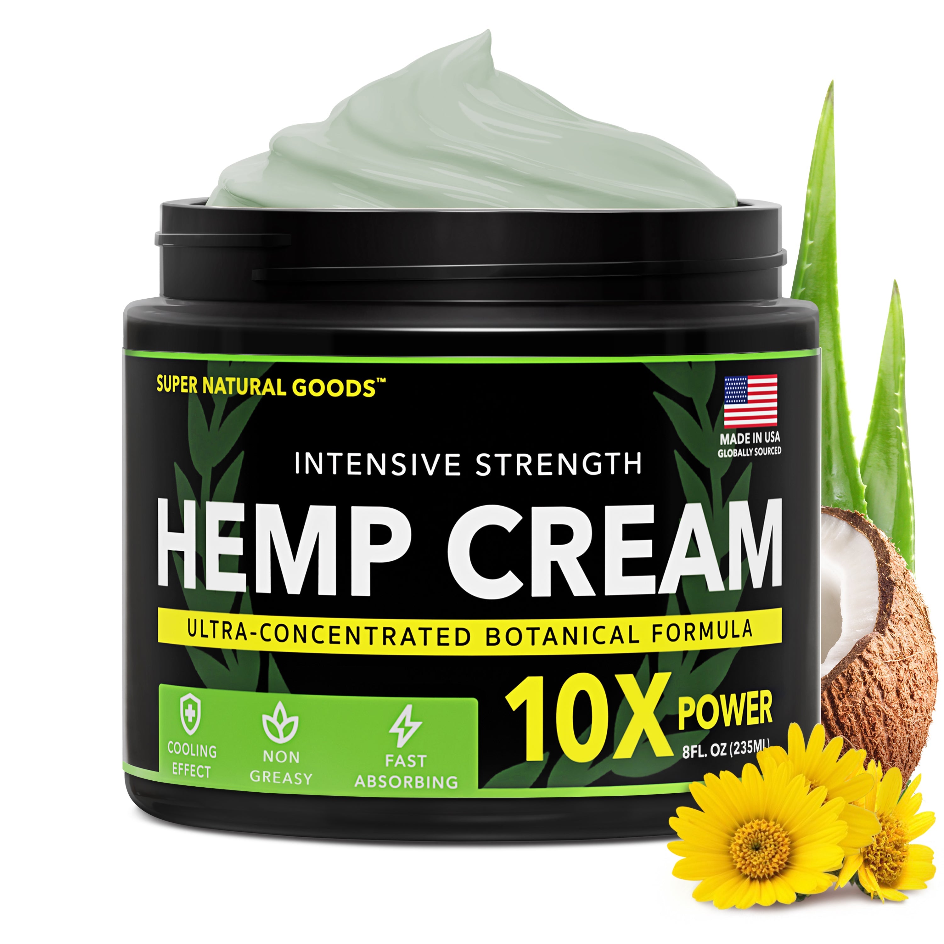 Super Natural Goods Hemp Cream with Hemp Oil, Turmeric, Arnica & Menthol – Botanical Cream with a Cooling Sensation for Localized Application