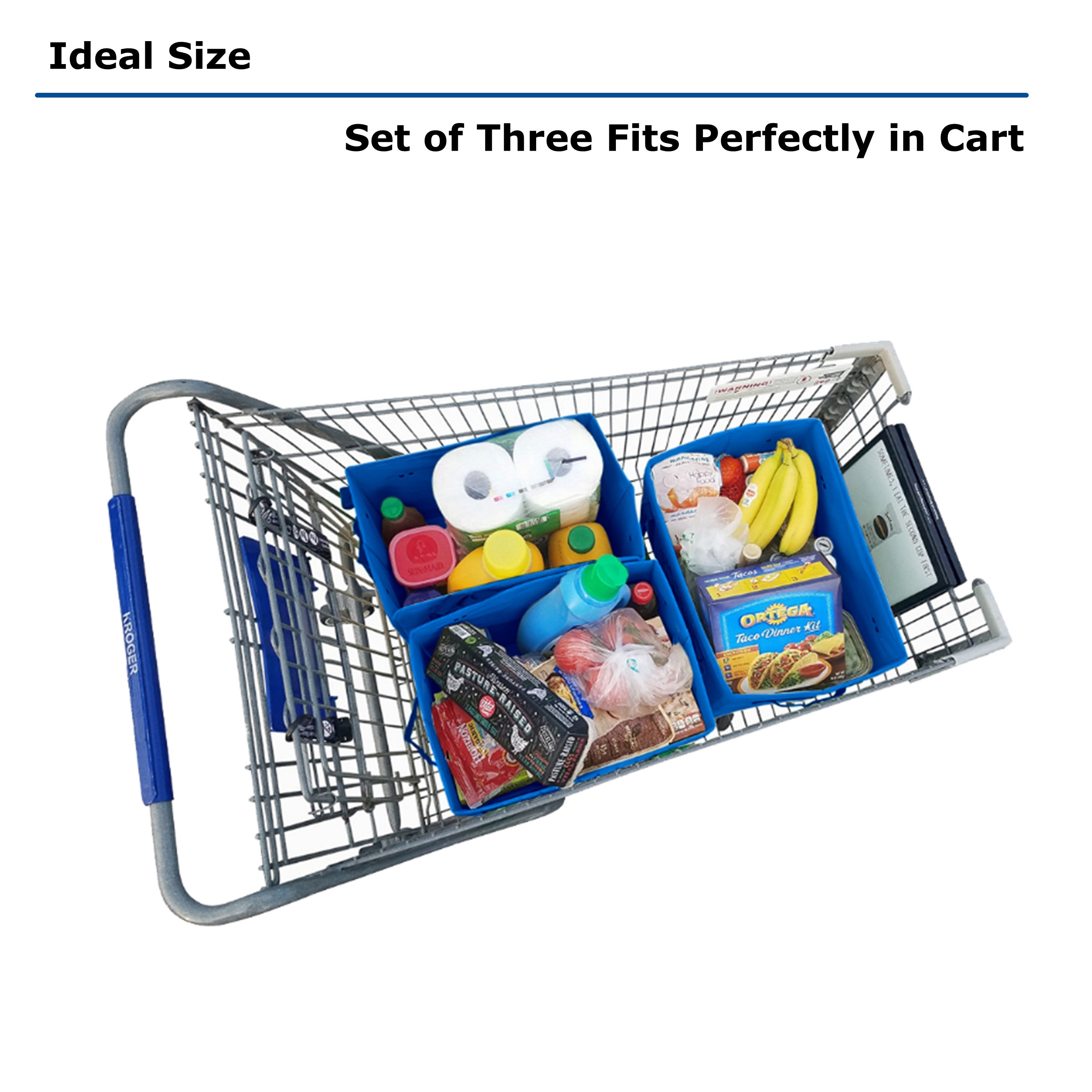 Blue Reusable Grocery Box Bags (Set of 3)