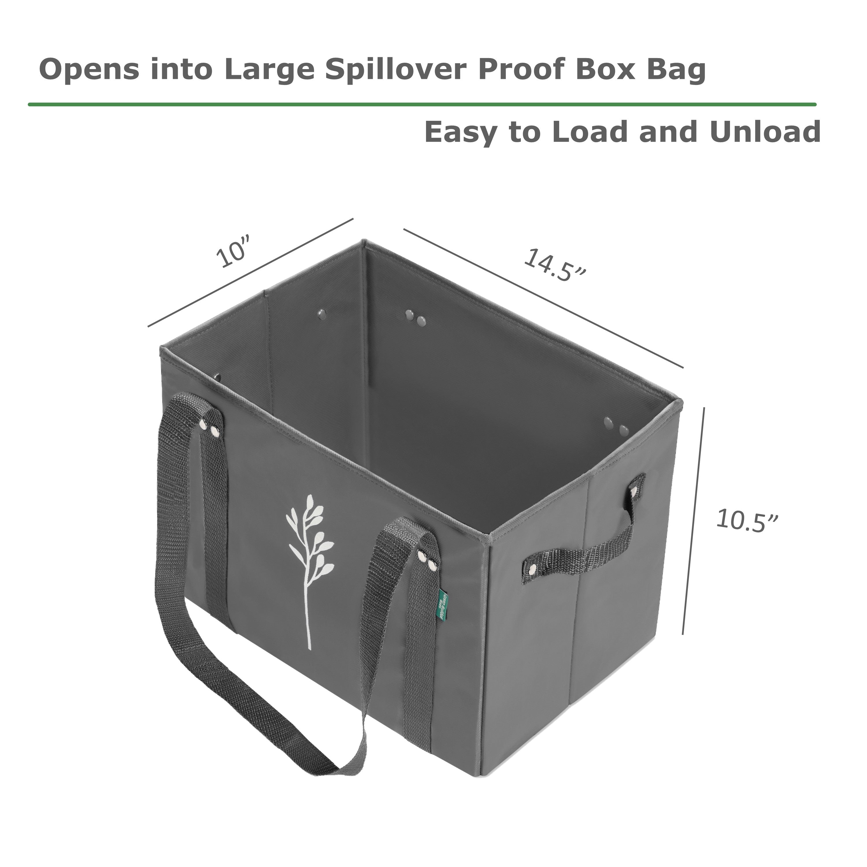 Reusable Grocery Bags Open into Spillover Proof Box Bag for Easy Loading and Unloading