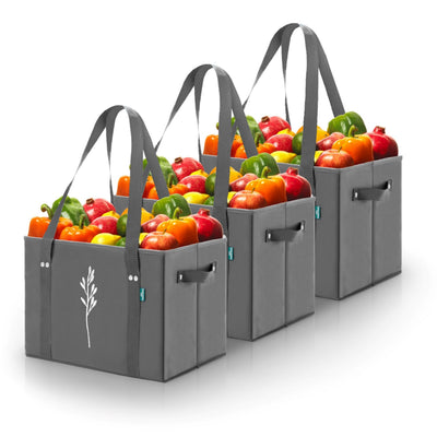 Gray Reusable Grocery Box Bags (Set of 3)