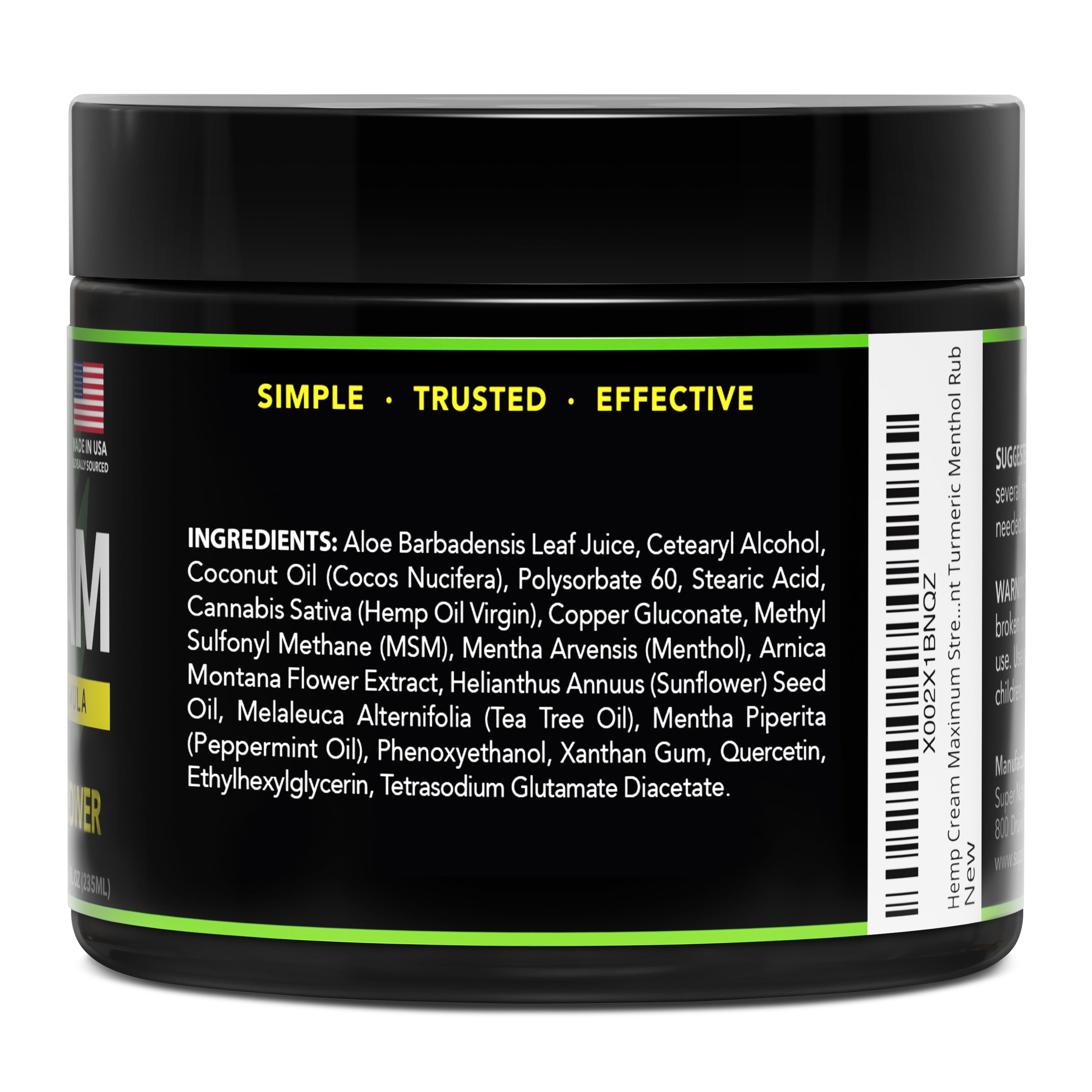 Super Natural Goods Hemp Cream with Hemp Oil, Turmeric, Arnica & Menthol – Botanical Cream with a Cooling Sensation for Localized Application
