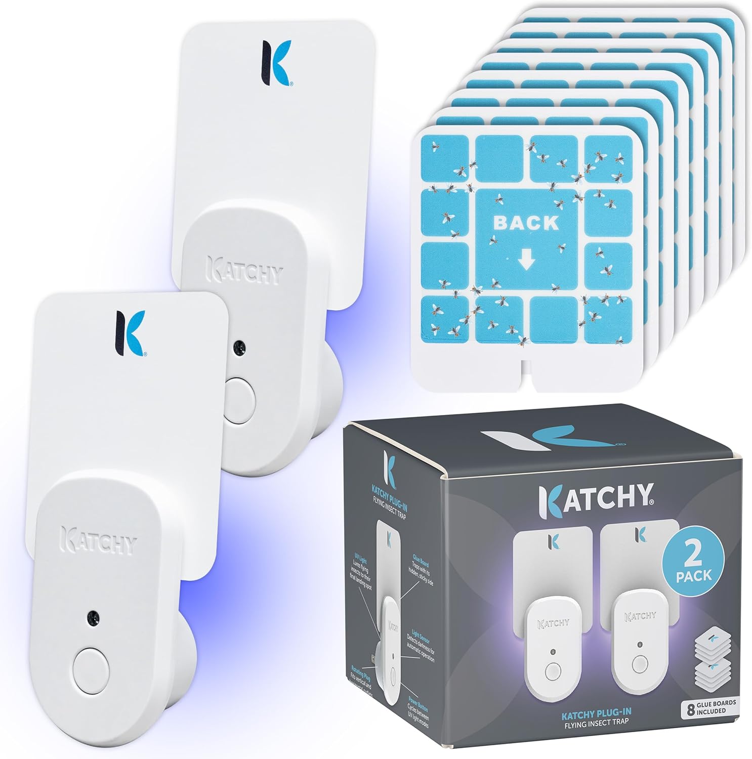 Katchy Plug-In Bug Trap (Indoor) – Bug Catcher for Mosquitoes, Gnats, Fruit Flies & Small Moths – White