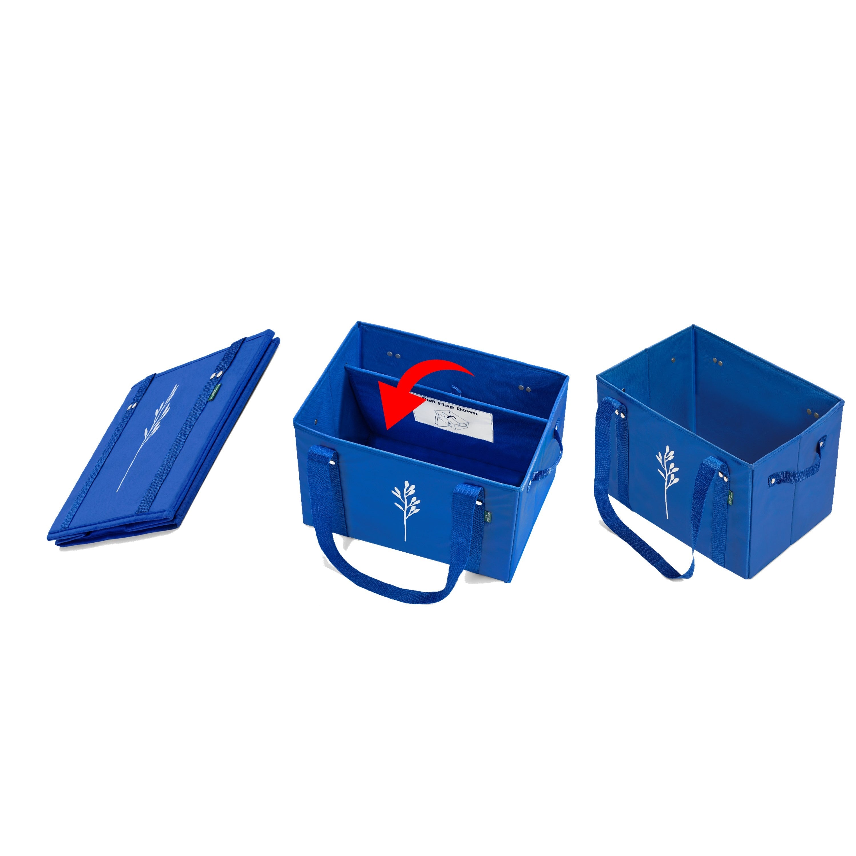 Blue Collapsible Shopping Box Bags Transform from the Size of a Notebook into a Large Canvas Box