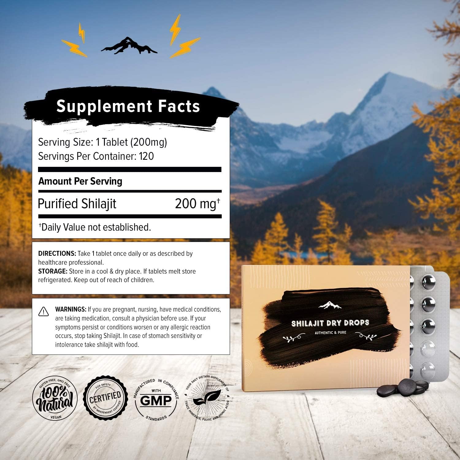 Shilajit Pure Himalayan Organic Dry Drops, 100% Pure Natural Shilajit Supplement for Men & Women, Max Potency 85+ Trace Minerals & Fulvic Acid for Energy, Metabolism & Immune Support