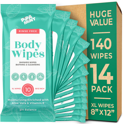 Body Wipes - 140 XL Bath Wipes for Adults No Rinse, Adult Wipes for Elderly - Body & Face Gentle Skin Cleansing, Shower Wipes Bathing for Travel, Elderly, Car, Gym, Camping (8x12 Inch)