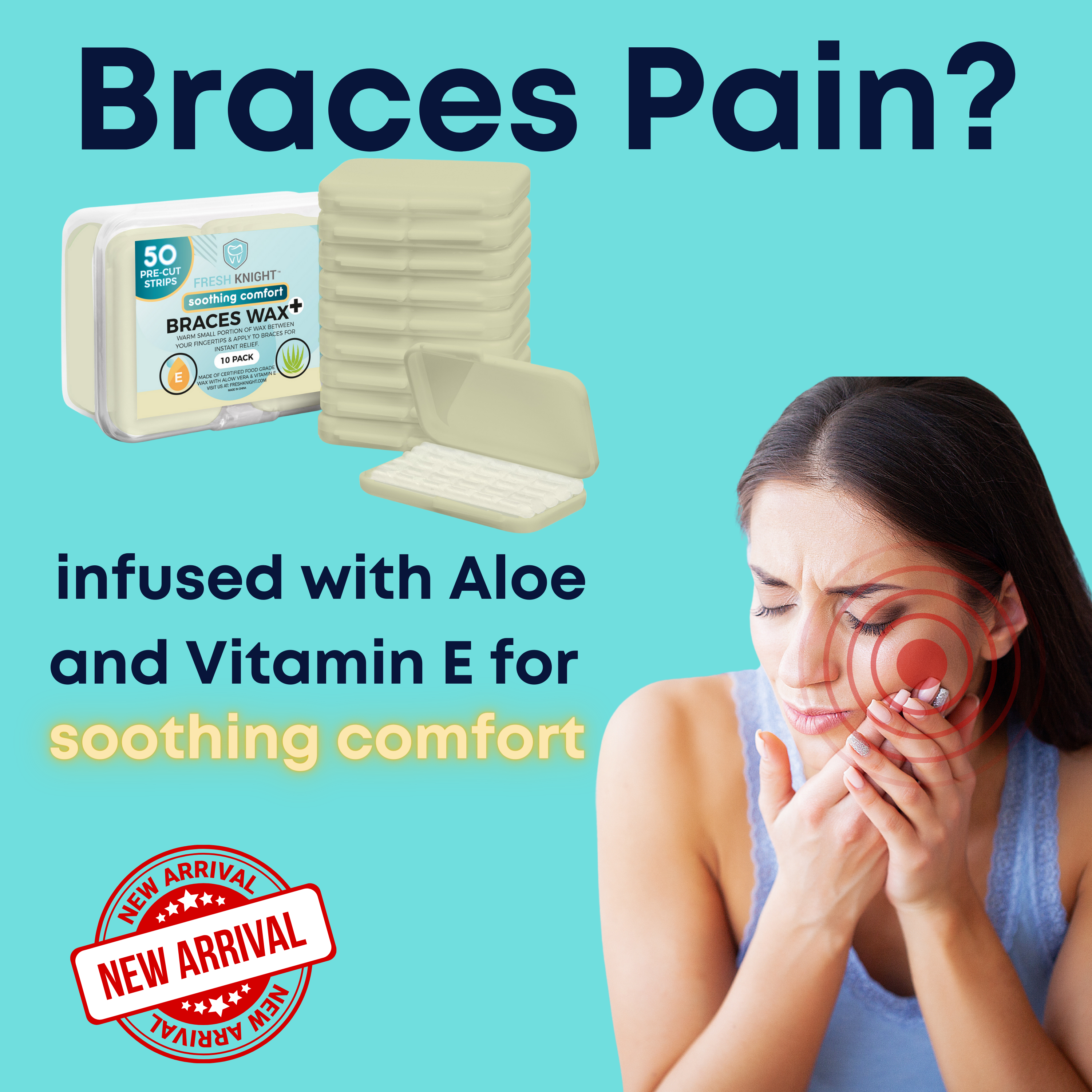 Premium Aloe + Vitamin E Braces Wax Pre-cut strips - 10 pack with FREE storage case.