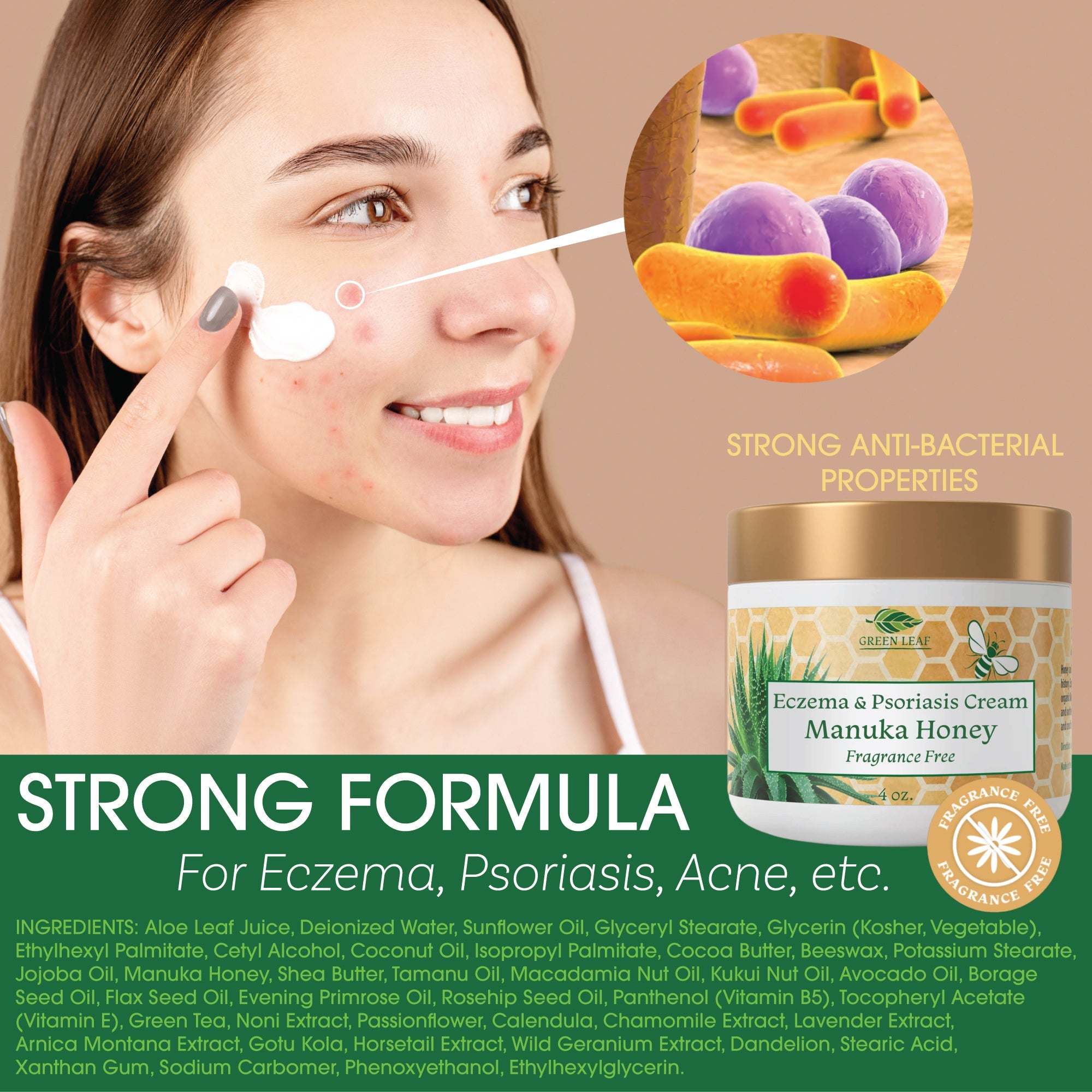 Manuka Honey Eczema Cream (Fragrance Free) - Moisturizing Lotion Treatment For Psoriasis Relief - Itchy, Dry Skin Rash Healing Ointment - Skin Soothing Moisturizer Kids, Adults, Baby Ultra Crème